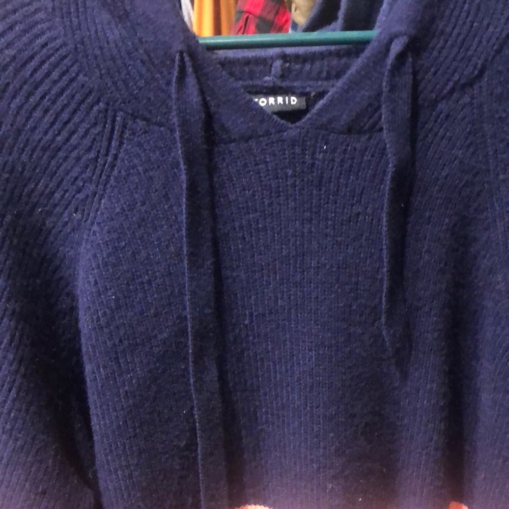 Torrid size 2 sweater with hood. Does have minimal pilling. Pet & smoke free